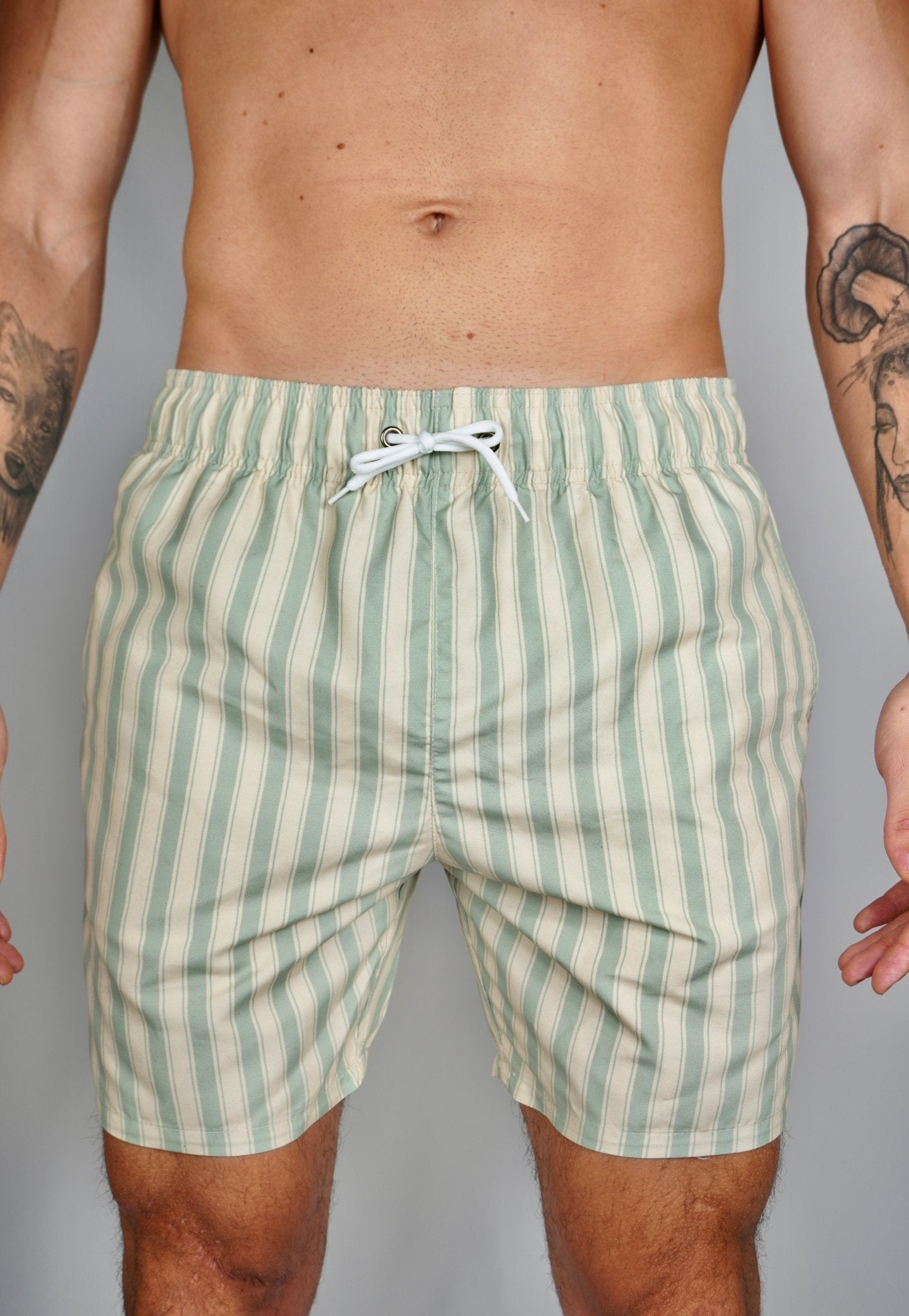 Sage Green Stripe Swim Shorts - SANTE Swimwear